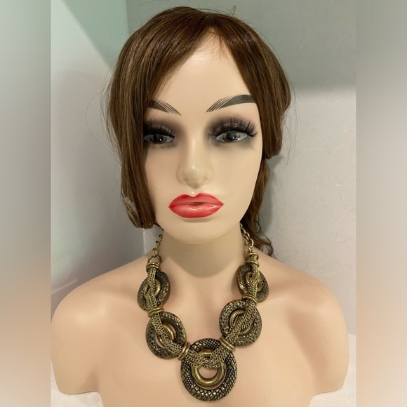 Chunky Brass Tone Collar Necklace Statement Jewelry - Picture 3 of 5